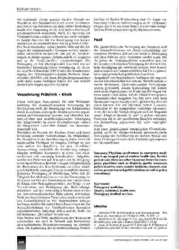 Vorschauseite 6: Ärztliche Mitwirkung: Schlüssel zur Qualität in der Notfallmedizin?