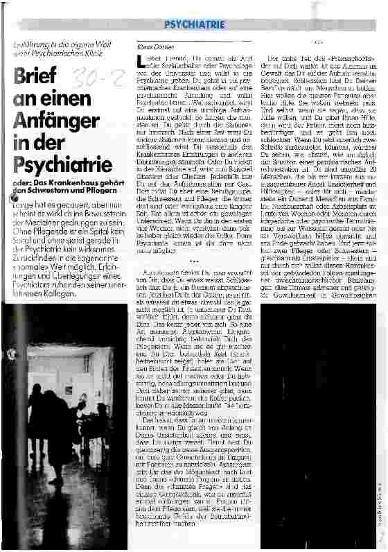 Vorschauseite 1: Brief an einen Anfänger in der Psychiatrie oder: Das Krankenhaus gehört den Schwestern und Pflegern