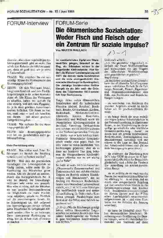 Vorschauseite 1: Die ökumenische Sozialstation: Weder Fisch und Fleisch oder ein Zentrum für soziale Impulse?
