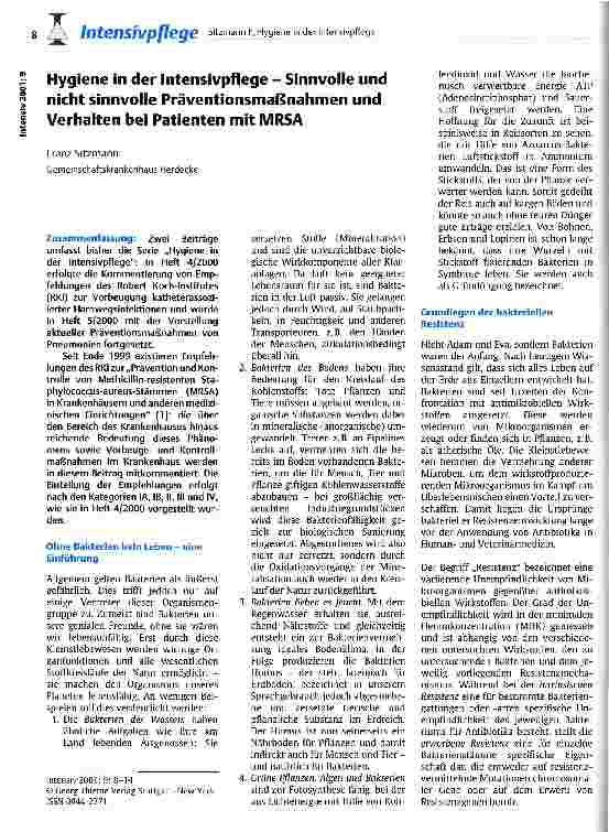 Vorschauseite 1: Hygiene in der Intensivpflege - Sinnvolle und nicht sinnvolle Präventionsmaßnahmen und Verhalten bei Patienten mit MRSA