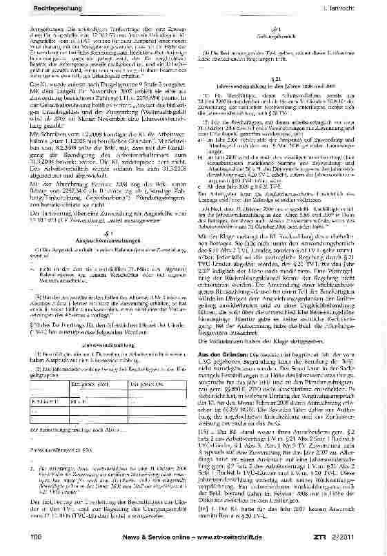 Vorschauseite 2: Rückzahlung einer Zuwendung - Übergangsrecht TVÜ-Länder 2007TVÜ-Länder§1 Abs. 4, §2 Abs. 1, §21 Abs.2;TV-L §20, Protokollerklärung Nr. 2 zu §20 TV-L; Tarifvertrag über eine Zuwend…