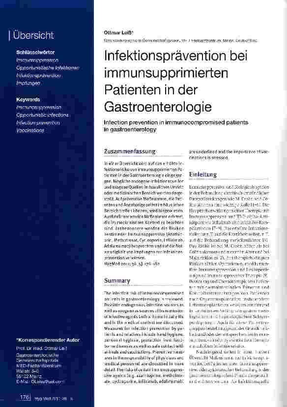 Vorschauseite 1: Infektionsprävention bei immunsupprimierten Patienten in der Gastroenterologie