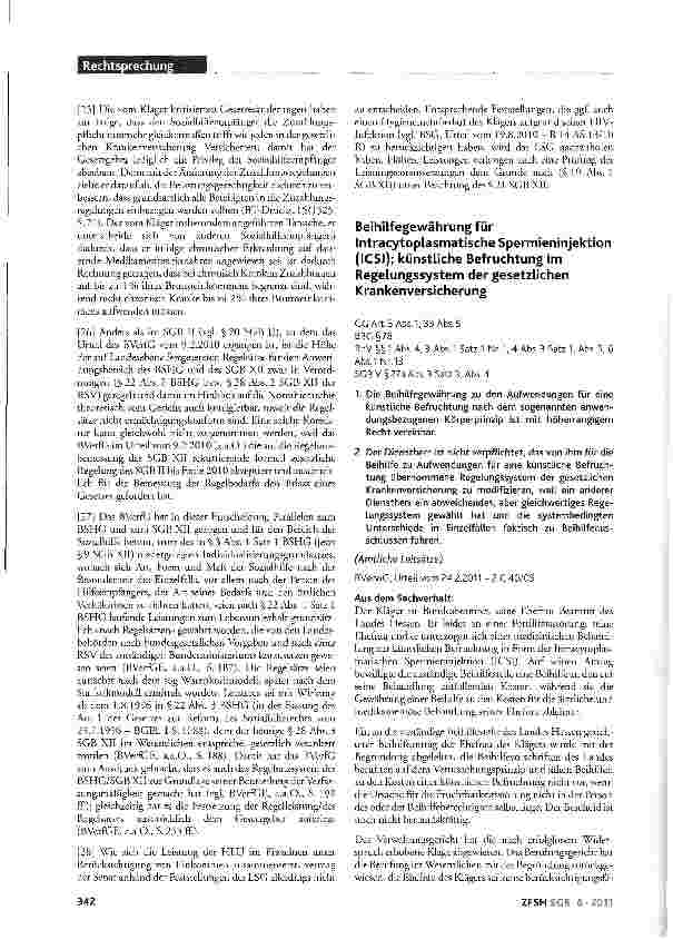 Vorschauseite 1: Beihilfegewährung für IntracytoplasmatischeSpermieninjektion (ICSI); künstliche Befruchtung im Regelungssystem der gesetzlichen Krankenversicherung