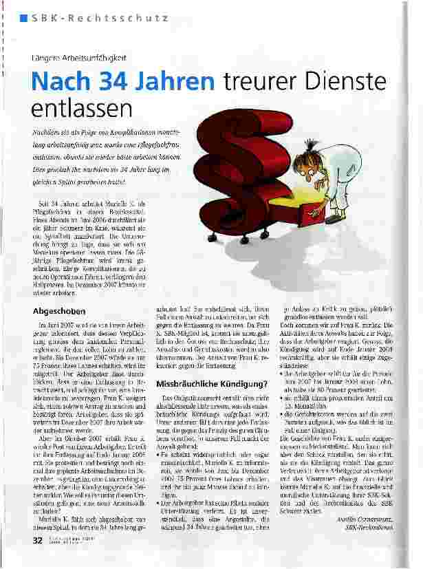 Vorschauseite 1: Längere ArbeitsunfähigkeitNach 34 Jahren treurer Dienste entlassen