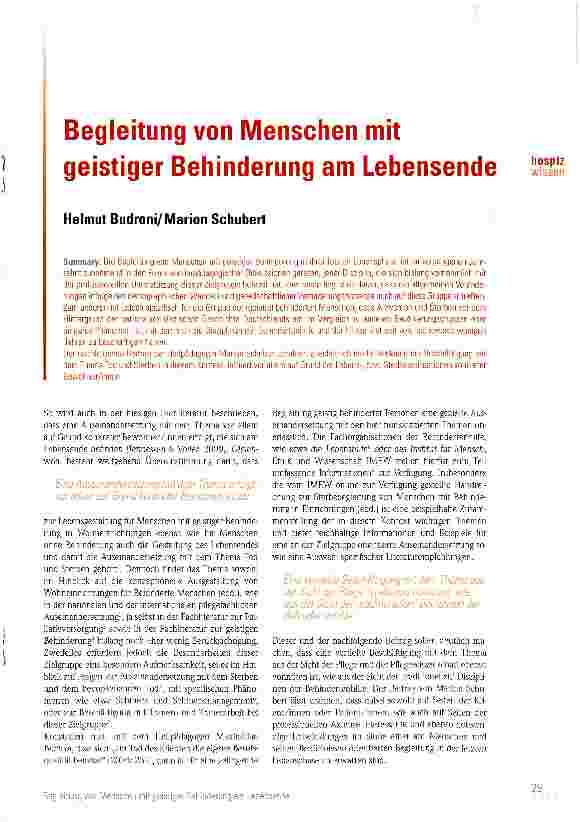 Vorschauseite 1: Begleitung von Menschen mit geistiger Behinderung am Lebensende