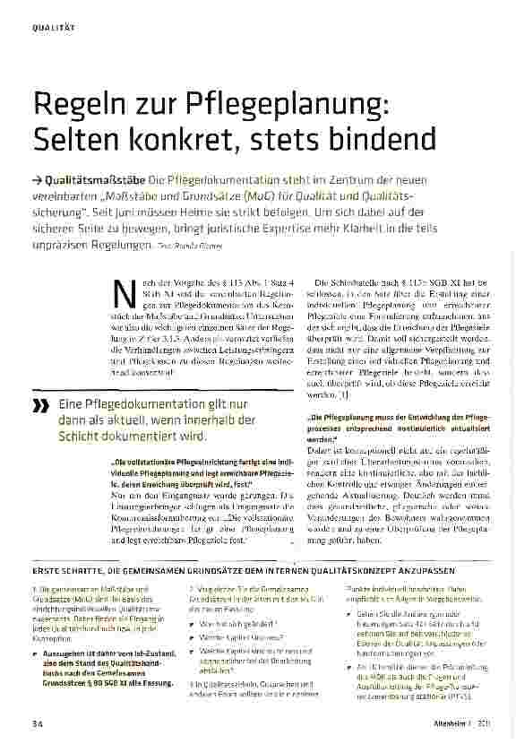 Vorschauseite 1: Regeln zur Pflegeplanung: Selten konkret, stets bindend