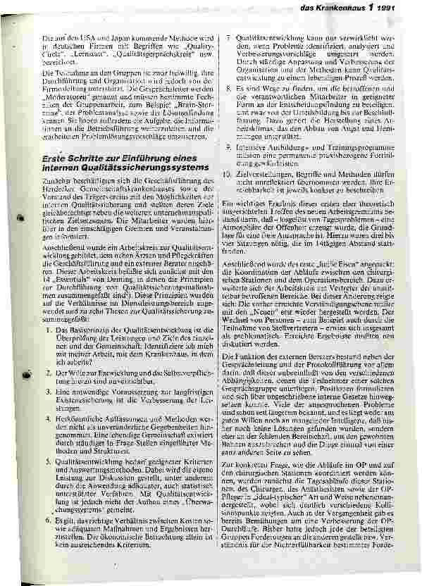 Vorschauseite 4: Interne Qualitätssicherung - Erfahrungsbericht über erste Maßnahmen im Gemeinschaftskrankenhaus Herdecke