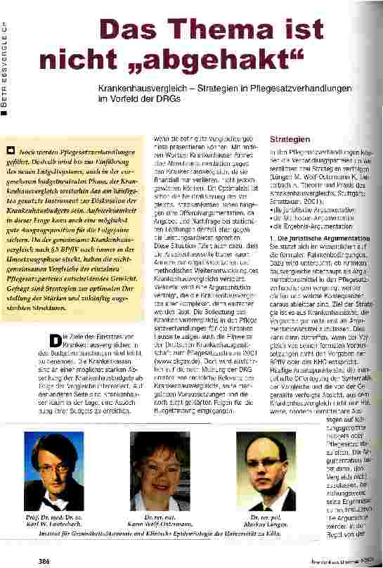 Vorschauseite 1: Das Thema ist nicht abgehakt Krankenhausvergleich - Strategien in Pflegesatzverhandlungen im Vorfeld der DRGs