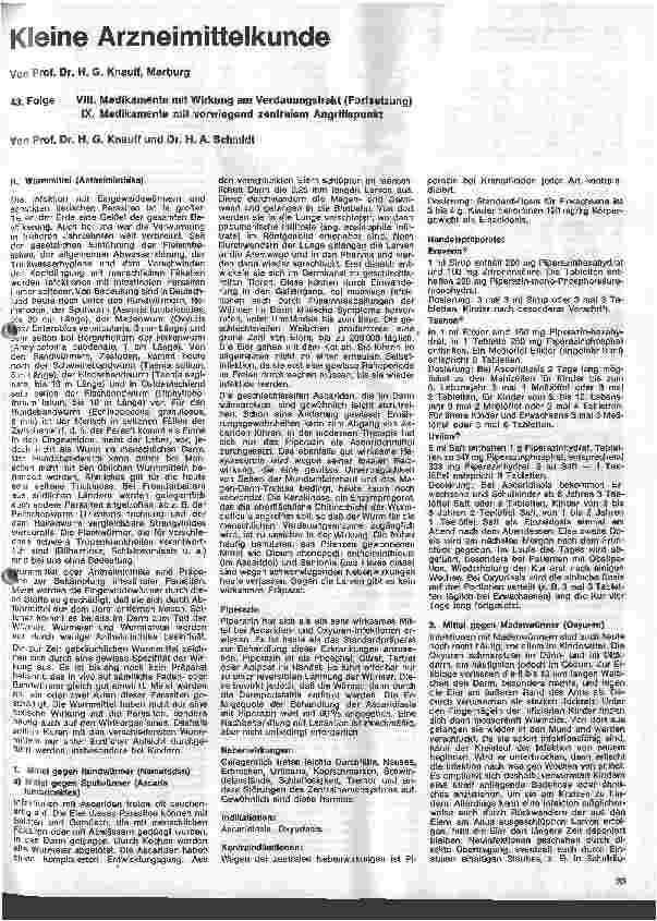 Vorschauseite 1: Kleine Arzneimittelkunde für die Schwester 43. Folge: VIII. Medikamente mit Wirkung am Verdauungstrakt (Forts.)
