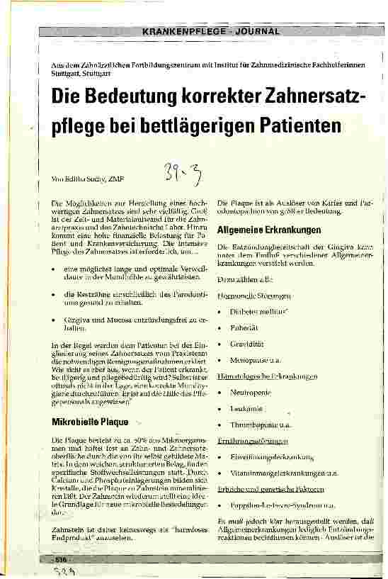 Vorschauseite 1: Die Bedeutung korrekter Zahnersatzpflege bei bettlägerigen Patienten