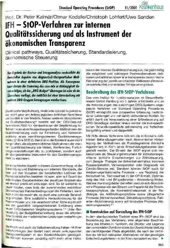 Vorschauseite 1: IFH - StOP-Verfahren zur internen Qualitätssicherung und als Instrument der ökonomischen Transparenz