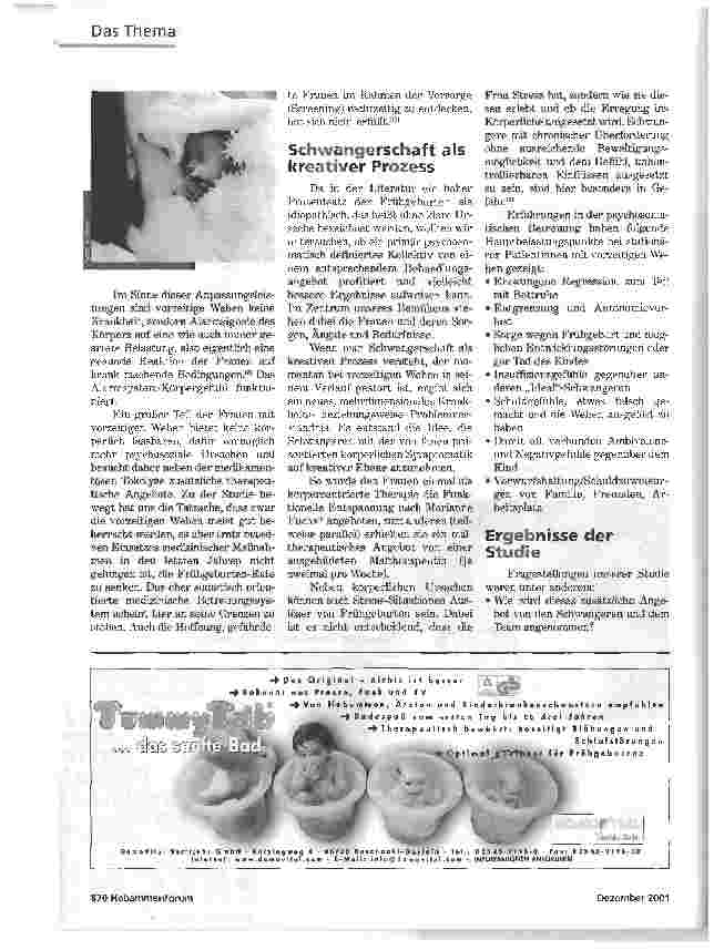 Vorschauseite 2: ALARMSIGNALE DES KÖRPERSDROHENDE FRÜHGEBURT AUS PSYCHOSOMATISCHER SICHT