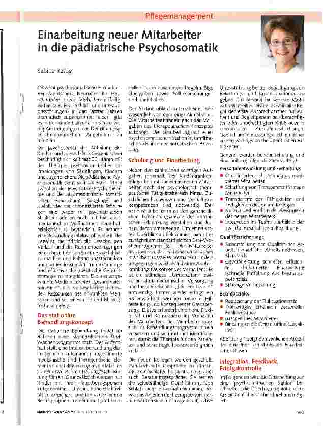 Vorschauseite 1: Einarbeitung neuer Mitarbeiter in die pädiatrische Psychosomatik