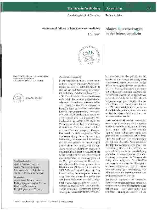 Vorschauseite 1: Akutes Nierenversagen in der Intensivmedizin