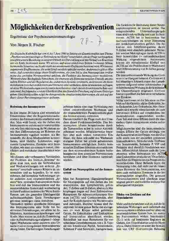 Vorschauseite 1: Möglichkeiten der Krebspräventation Ergebnisse der Psychoneuroimmunologie