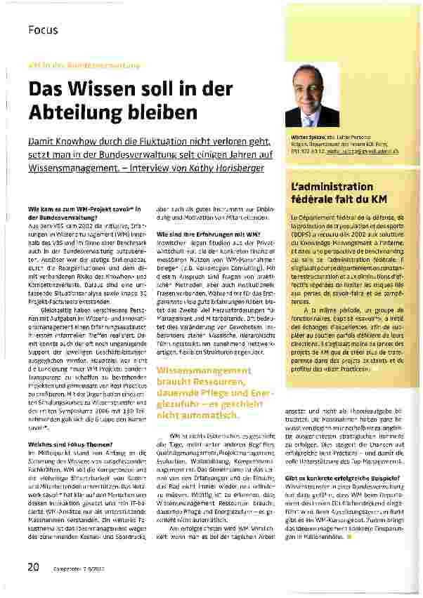 Vorschauseite 1: Das Wissen soll in der Abteilung bleiben