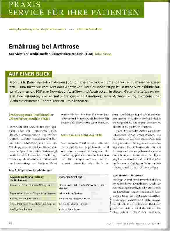 Vorschauseite 1: Ernährung bei ArthroseAus Sicht der Traditionellen Chinesischen Medizin (TCM)