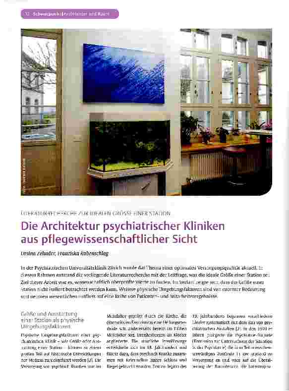 Vorschauseite 1: Die Architektur psychiatrischer Kliniken aus pflegewissenschaftlicher Sicht