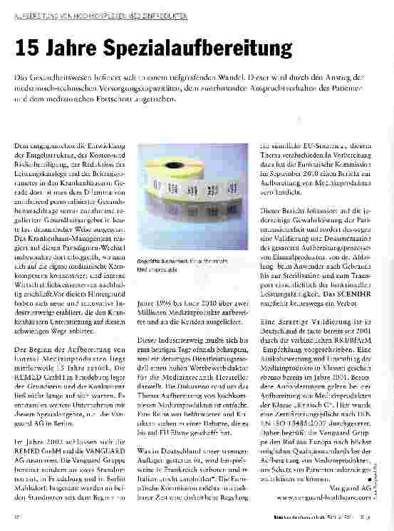 Vorschauseite 1: AUFBEREITUNG VON HOCHKOMPLEXEN MEDIZiNPRODUKTEN15 Jahre Spezialaufbereitung