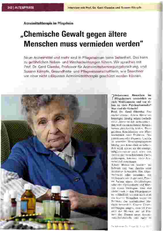 Vorschauseite 1: Arzneimitteltherapie im Pflegeheim Chemische Gewalt gegen ältere Menschen muss vermieden werden