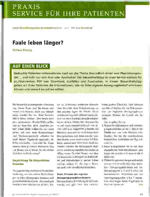 Vorschauseite 1: Faule leben länger?