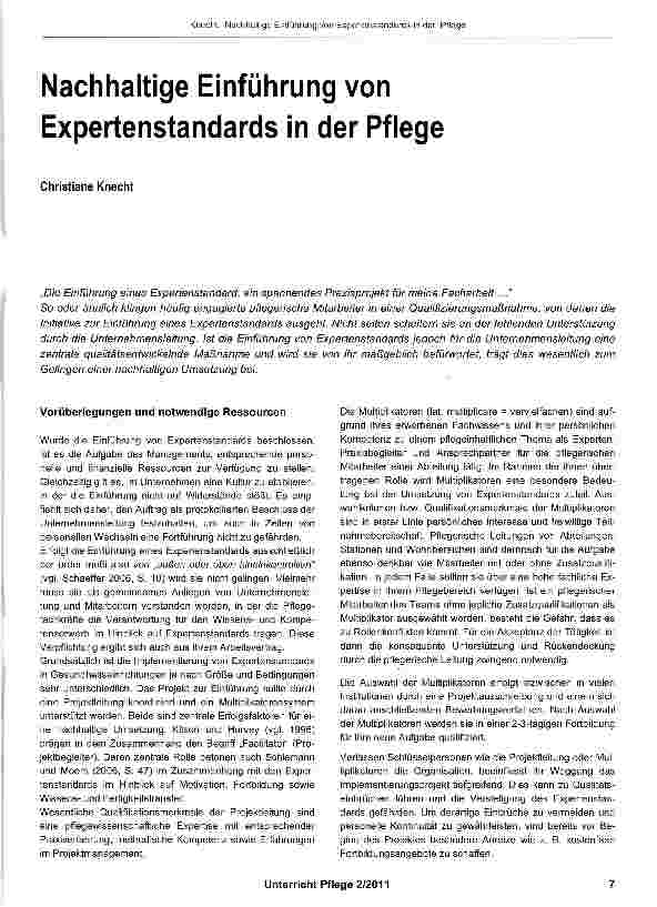 Vorschauseite 1: Nachhaltige Einführung von Expertenstandards in der Pflege