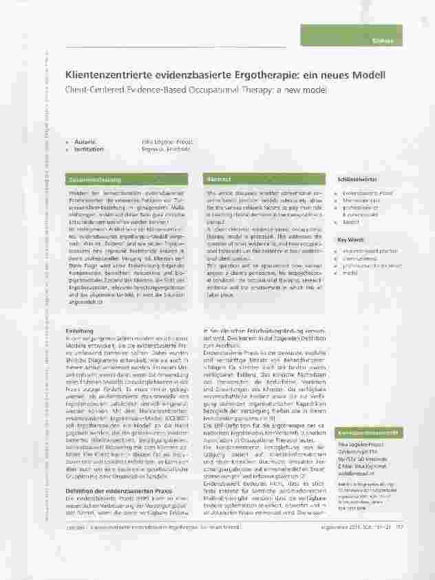 Vorschauseite 1: Klientenzentrierte evidenzbasierte Ergotherapie: ein neues Modell