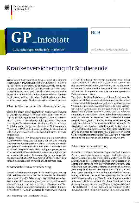 Vorschauseite 1: Krankenversicherung für Studierende