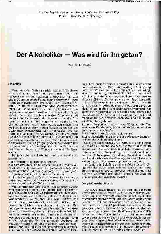 Vorschauseite 1: Der Alkoholiker - Was wird für ihn getan?