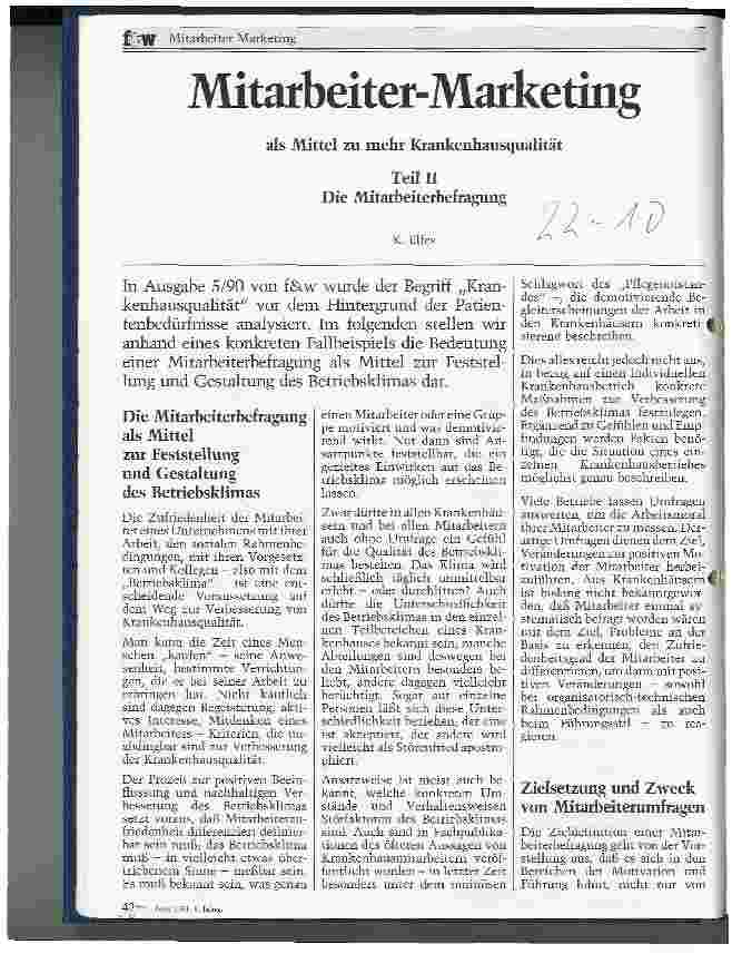 Vorschauseite 1: Mitarbeiter-Marketing - als Mittel zu mehr Krankenhausqualität Teil II: Die Mitarbeiterbefragung
