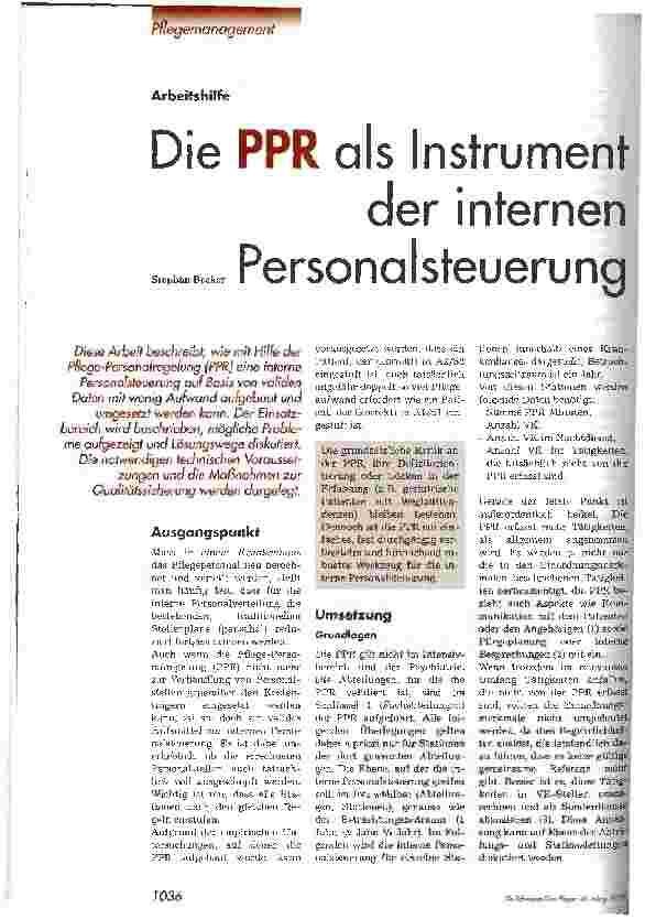 Vorschauseite 1: Die PPR als Instrument der internen Personalsteuerung
