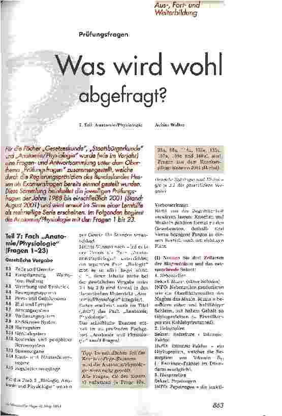 Vorschauseite 1: Prüfungsfragen: Was wird wohl abgefragt? 7. Teil: Anatomie/Physiologie