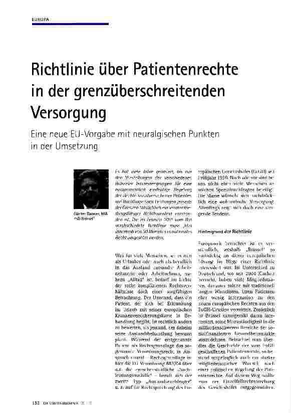 Vorschauseite 1: Richtlinie über Patientenrechte in der grenzüberschreitenden Versorgung