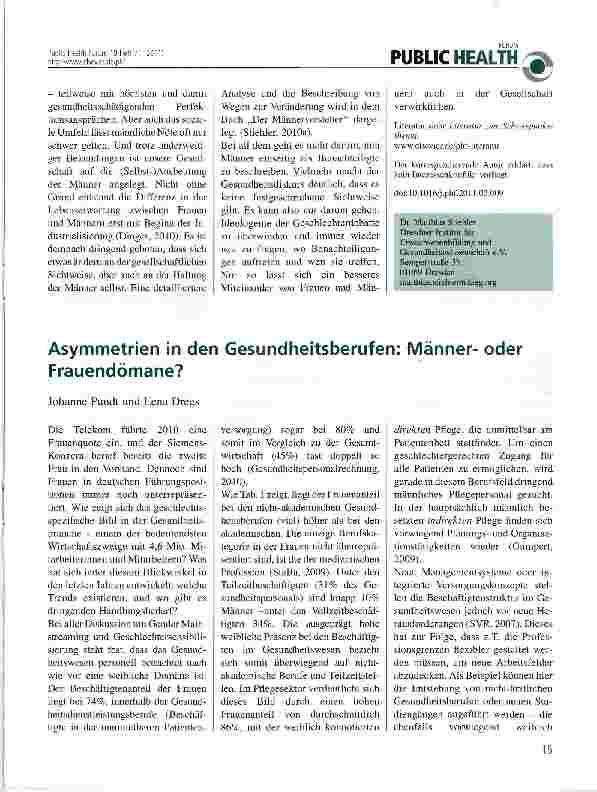 Vorschauseite 1: Asymmetrien in den Gesundheitsberufen: Männeroder Frauendömane?