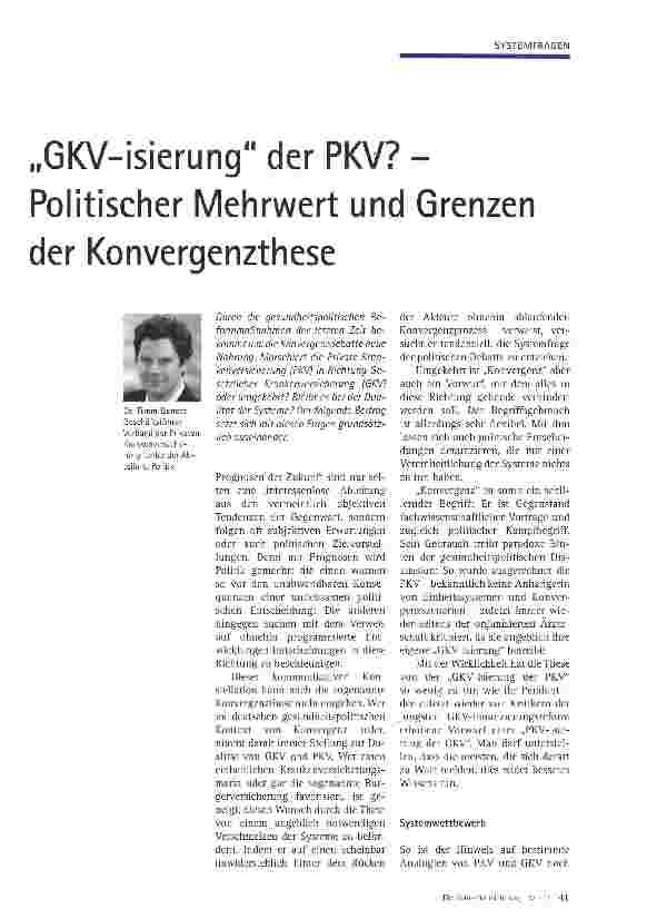 Vorschauseite 1: „GKV-isierung der PKV? -Politischer Mehrwert und Grenzen der Konvergenzthese