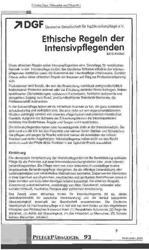 Vorschauseite 2: Philosophie und Pflegeethik Der Ethik-Kodex der DGF in der Kritik