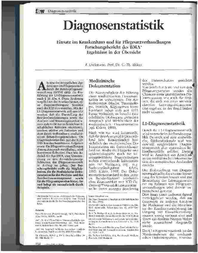 Vorschauseite 1: Diagnosestatistik Einsatz im Krankenhaus und für Pflegesatzverhandlungen Forschungsbericht des BMA Ergebnisse in der Übersicht