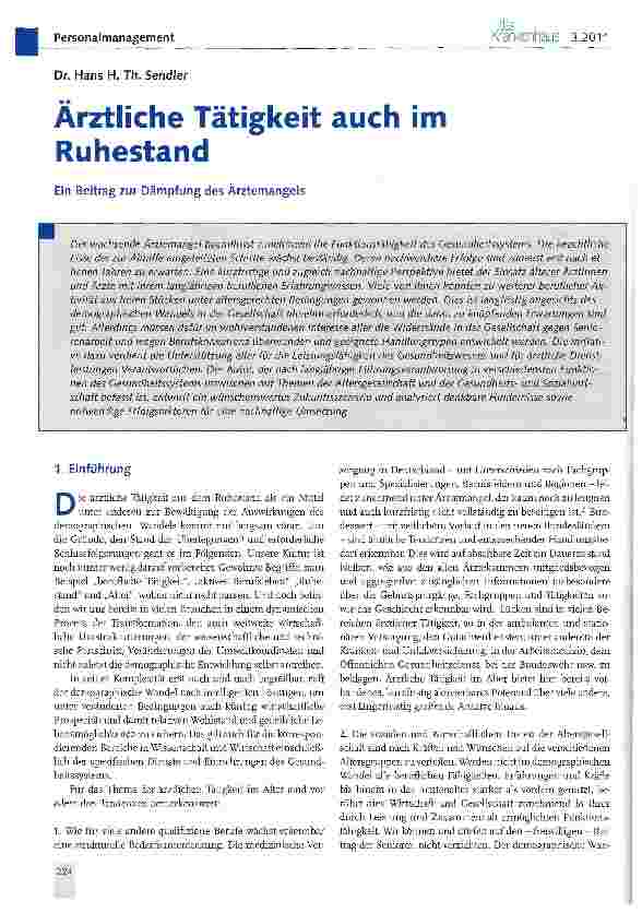 Vorschauseite 1: Ärztliche Tätigkeit auch im RuhestandEin Beitrag zur Dämpfung des Ärztemangels
