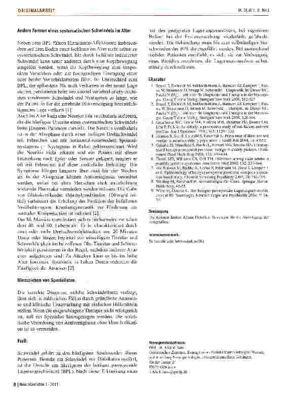 Vorschauseite 4: Schwindel im Alter: An den benignen par-oxysmalen Lagerungsschwindel denken!