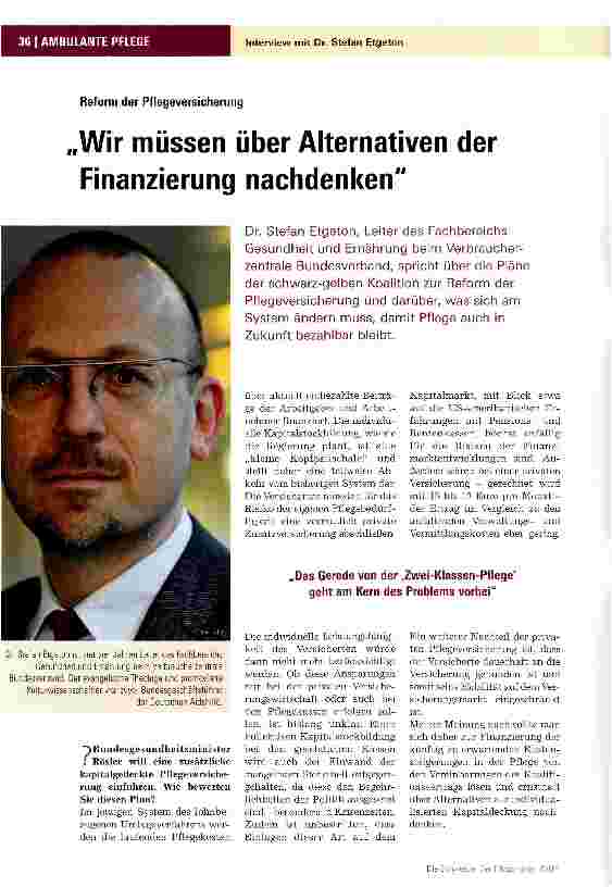 Vorschauseite 1: Reform der PflegeversicherungWir müssen über Alternativen der Finanzierung nachdenken
