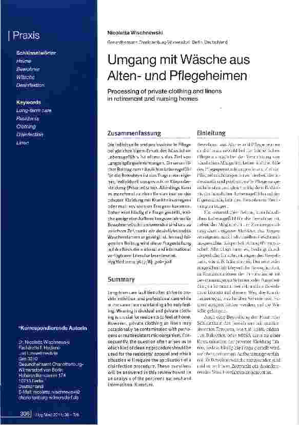 Vorschauseite 1: Umgang mit Wäsche aus Altenund Pflegeheimen