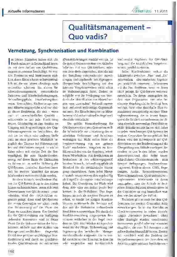 Vorschauseite 1: Qualitätsmanagement -Quo vadis?