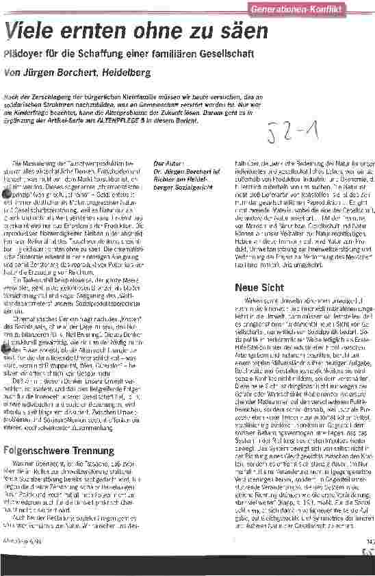 Vorschauseite 1: Viele ernten ohne zu säen Plädoyer für die Schaffung einer familiären Gesellschaft