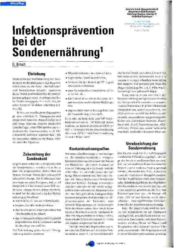 Vorschauseite 1: Infektionsprävention bei der Sondenernährung