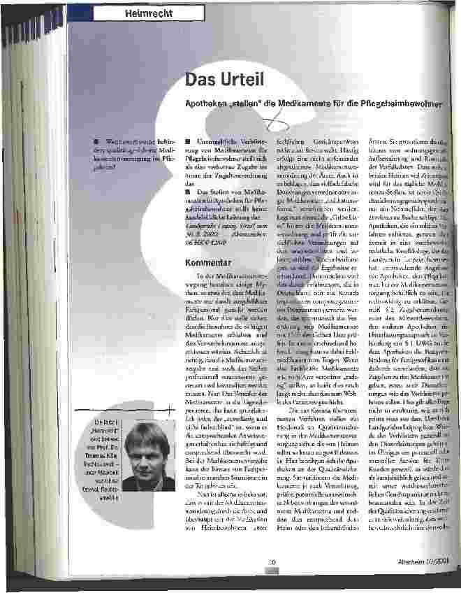 Vorschauseite 1: Das Urteil Apotheken stellen die Medikamente für die Pflegeheimbewohner