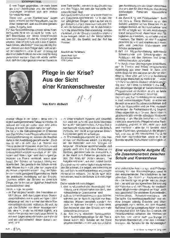 Vorschauseite 1: Pflege in der Krise? Aus der Sicht einer Krankenschwester