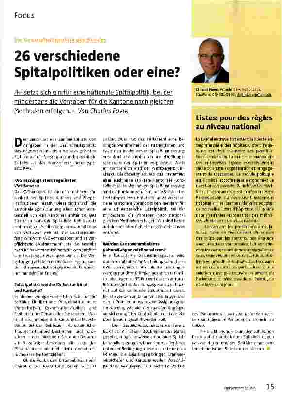 Vorschauseite 1: 26 verschiedene Spitalpolitiken oder eine?