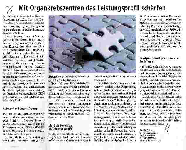 Vorschauseite 1: Mit Organkrebszentren das Leistungsprofil schärfen