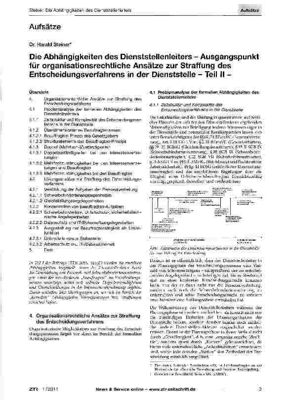 Vorschauseite 1: Die Abhängigkeiten des Dienststellenleiters - Ausgangspunkt für organisationsrechtliche Ansätze zur Straffung des Entscheidungsverfahrens in der Dienststelle - Teil II -