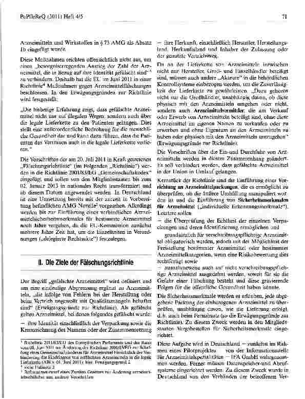 Vorschauseite 2: Legislative Maßnahmen gegen Arzneimittelfälschungen in Deutschland und in der Europäischen Union/EU-Fälschungsrichtlinie vom 08- Juni 2011